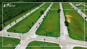 Aerial view of residential lots along concrete internal roads at Montebello Residences