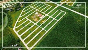 Aerial view showing the arrangement of residential lots and internal roads at Montebello Residences